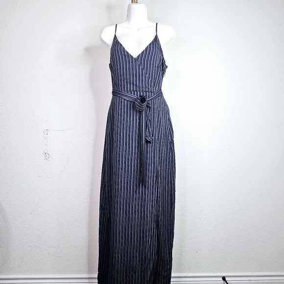 New PAIGE Regina Stripe Maxi Wrap Dress in Rich Navy Small - Picture 2 of 8